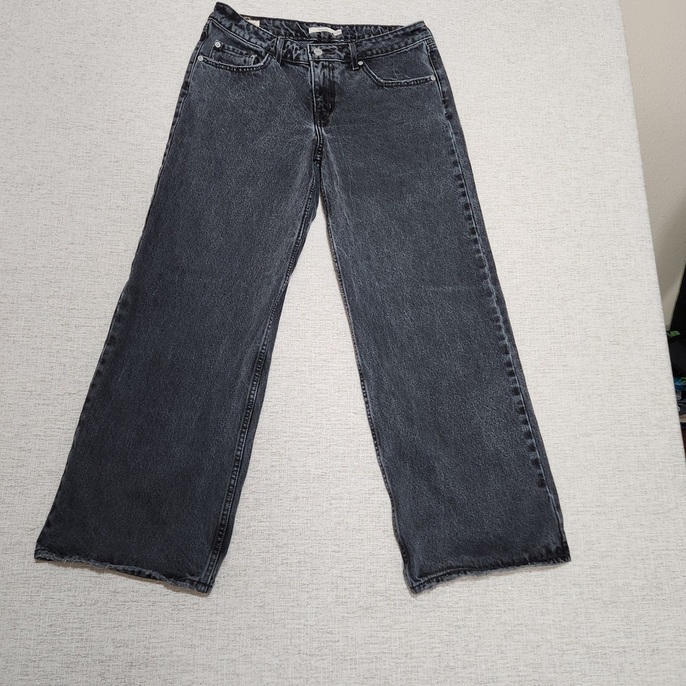 Levi's Wide Leg Jeans Women 29x30 Black Raw Hem A5566-0000 High Rise Denim